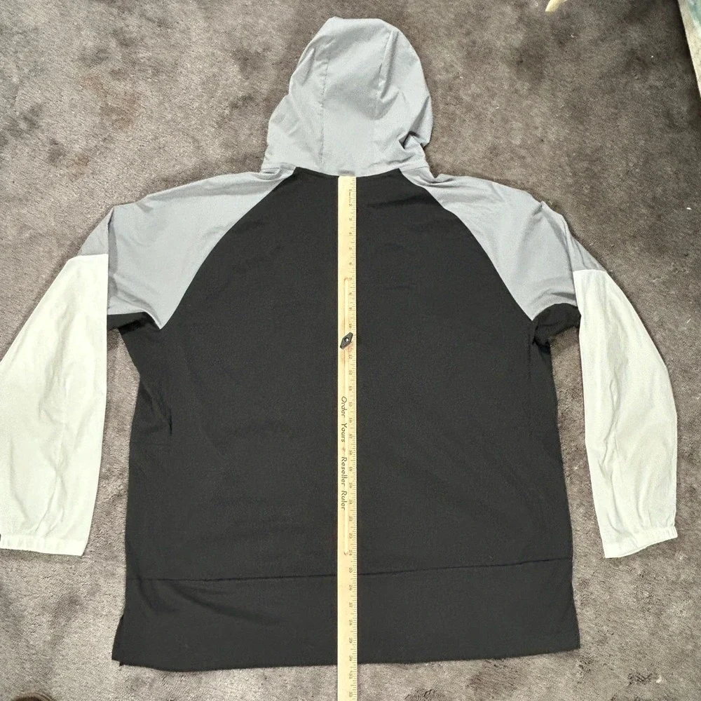 Adidas Black Gray Full Zip‎ Windbreaker Jacket Color Block design raglan sleeves